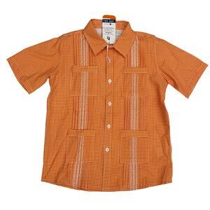 NWT Blue Quail Size 12M Orange Check Guayabera Shirt
